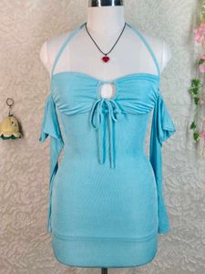 Blue Halter Neck Mini Dress