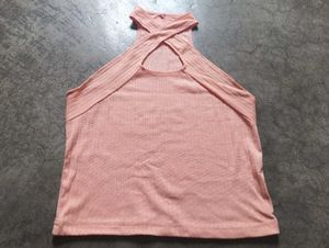Peach Ribbed Cross-Neck Top 🎀