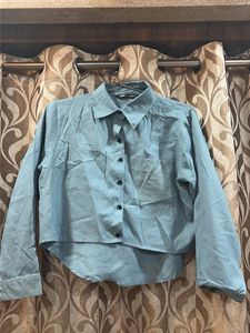 Light Blue Cropped Button-Up Shirt