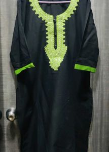 Black Kurta with Neon Green Embroidery