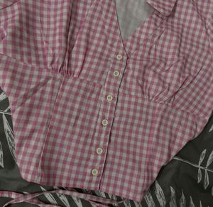 Pink Gingham Puff Sleeve Top