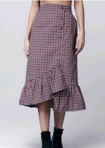 Free delivery - Checked Midi Skirt with Ruffle Hem