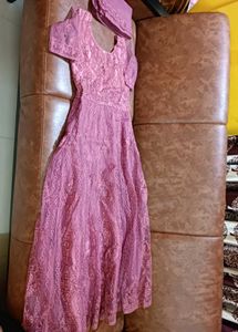 Elegant Mauve Party Wear Gown With Dupatta