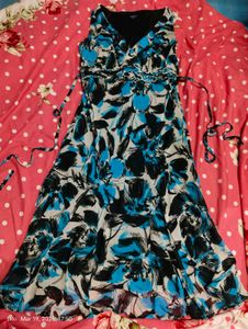 Blue Floral V-Neck Sleeveless Dress