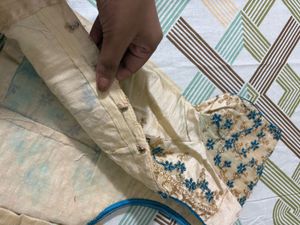 Embroidered Cream Blouse with Blue Floral Motifs