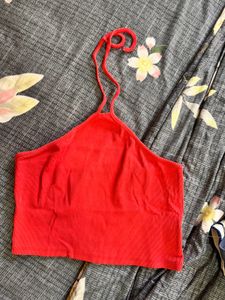 Red Halter Neck Crop Top