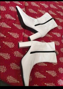 White Chunky Heel Ankle Boots
