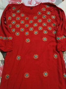 Red Colour Kurta With Embroidery