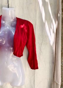 Chic Red Cropped Cardigan