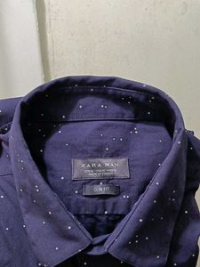 Zara Man Navy Polka Dot Slim Fit Shirt