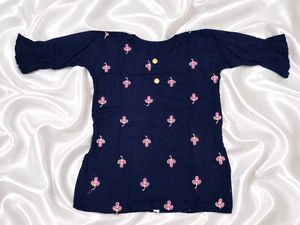Embroidered Navy Blue Kurta