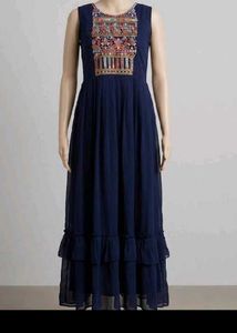 Embroidered Navy Blue Ethnic Gown