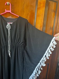 Black Embroidered Tassel Abaya