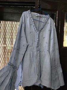 Light Blue Embroidered Kurti with Bell Sleeves