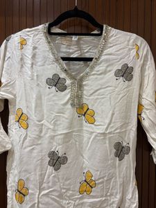 White Kurta with Butterfly Print