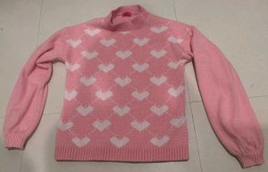 Pink Heart Pattern Knit Sweater