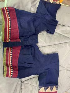 Elegant Navy Saree with Red Border