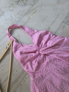 Pink Gingham Halter Neck Top