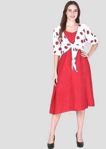 Chic Red Polka Dot Dress with Shrug