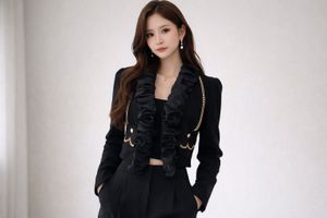 Chic Black Cropped Jacket with Ruffles