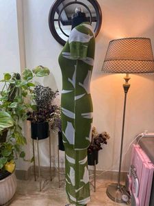 Green Abstract Print Midi Dress