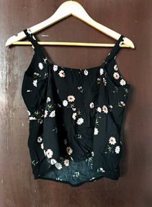 Black Floral Tie-Front Cami Top