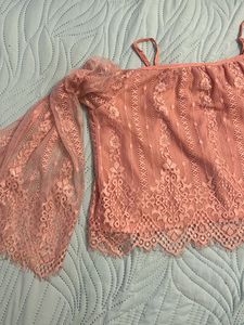 Pink Lace Off Shoulder Top H&amp;M