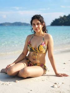Yellow Floral Triangle Bikini Top
