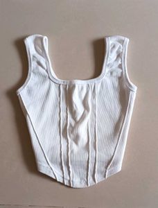 White Ribbed Corset Top