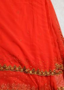 Elegant Orange stone Saree with stitched blo