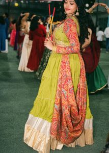 Vibrant Tiered Lehenga Skirt with Embroidered Blou