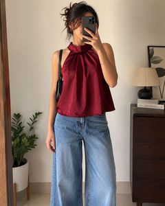 Maroon Satin Halter Neck Top| Elegant Party Wear