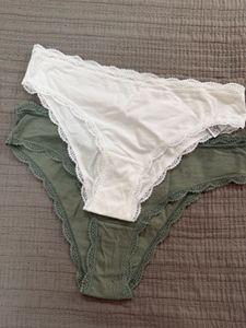 Lace Trim Briefs - White & Green Set