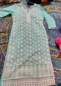 Pure Cotton Teal Embroidered Kurta set