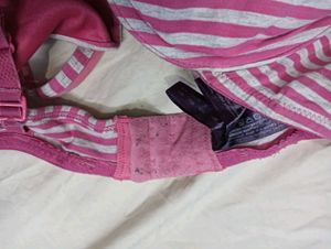 💛 Pink &amp; Gray Striped Bra