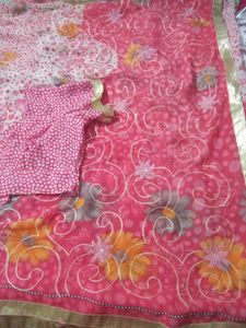 Beautiful Pink Floral Saree with Blouse