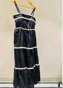 White Tiered Dress with Black Trim