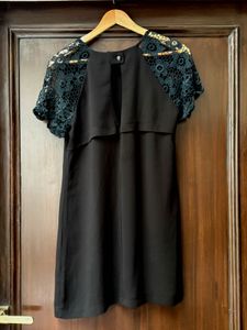 Cute Mini Black Dress with Lace Detailing