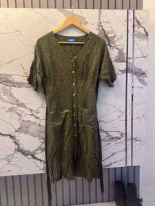 Olive Green Button-Up Midi Dress