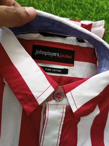 JOHN PLAYERS Red &amp; White Striped Cotton Shir