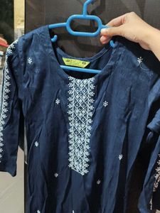 Elegant Embroidered Navy Blue Kurta