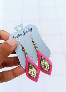 Boho Pink &amp; Gold Dangle Earrings