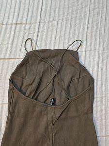 Brown halter strip neck mini dress
