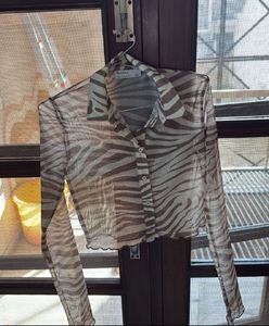 SALE DROP BERSHKA zebra printed sheer shirt
