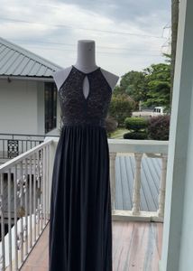 Elegant Grey Halter Neck Lace Dress