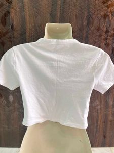 White Cropped Tee with Red Bow