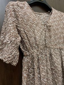 Women’s Brown &amp; White Printed Fit &amp; Flare Mini Dre