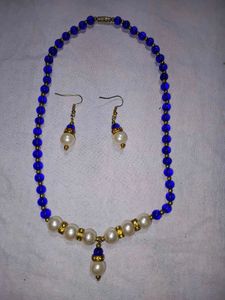 Blue Beads & Pearl Necklace Set