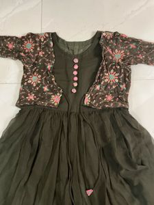 Olive Green Ethnic Gown with Jacket