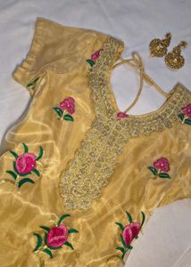Elegant Golden Floral Embroidered Suit